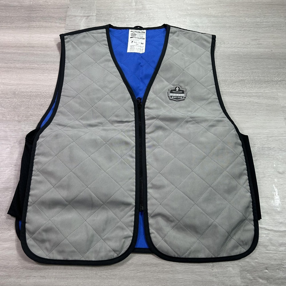 Ergodyne Vest Mens Large Gray Chill-Its 6665 Full‎ Zip Evaporative Cooling Work